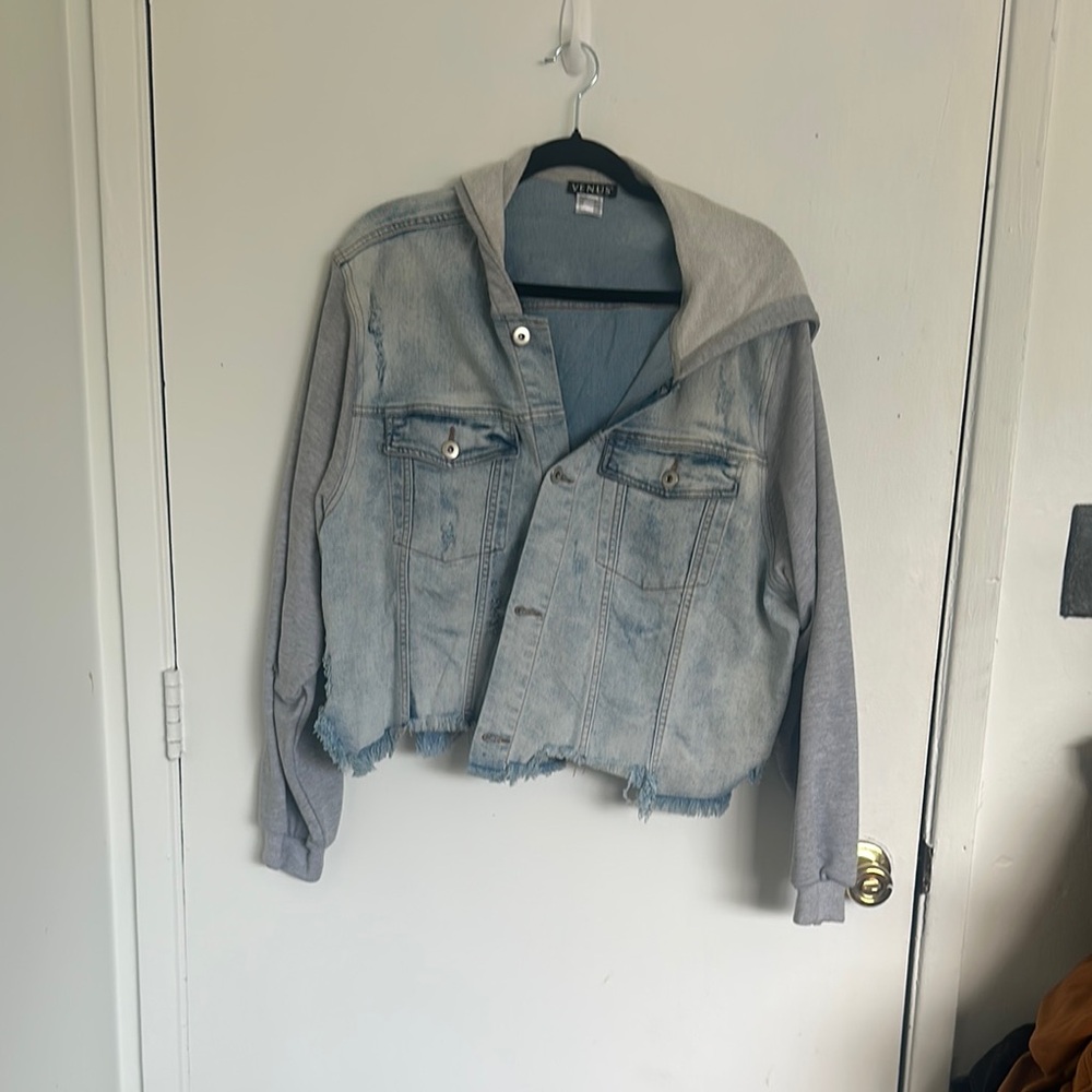 Venus distressed Denim and Gray Jacket with hood
